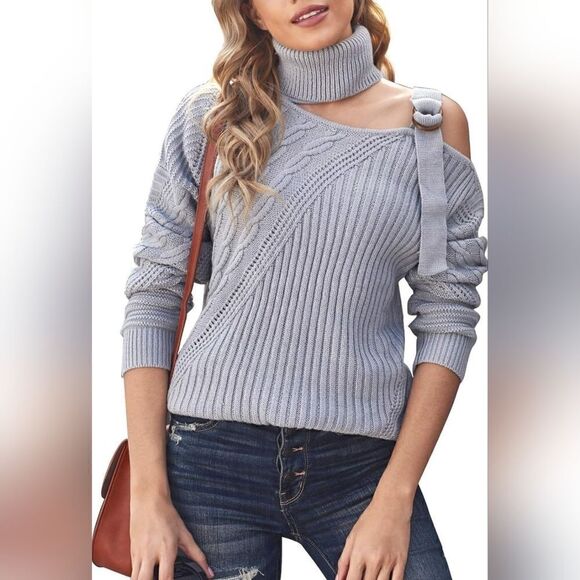 Women Long Sleeve Cold Shoulder sweater Medium - Picture 7 of 7